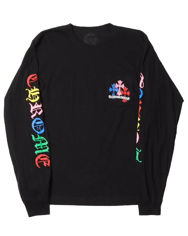 Multicolor Cross Long Sleeve T-Shirt-- Striped Floral Plaid