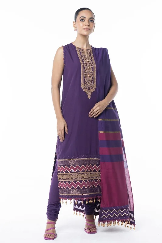 Three Piece Embroidered Jacquard Shirt with Yarn Dyed Dupatta-- Real Fur Shearling Chenille