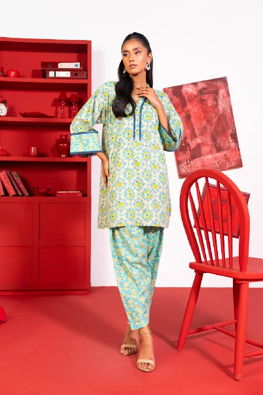 2 Pc Printed Lawn Shirt With Cambric Trouser-- Sequined Glittery Shiny