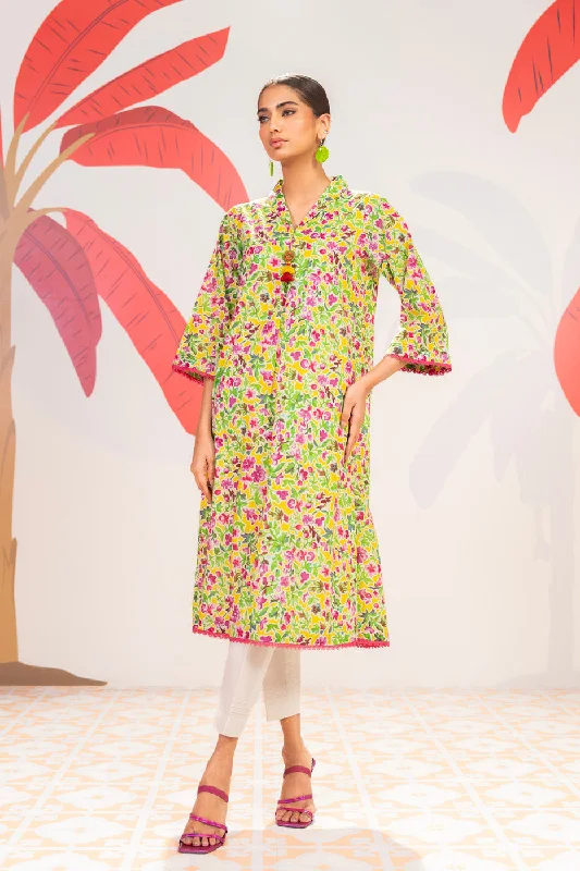 1 Pc Printed Cambric Shirt -- Welt Pockets Slit Pockets Flap Pockets