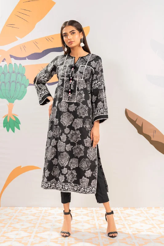 1 Pc Printed Cambric Shirt -- Collared Crew Neck Turtle Neck