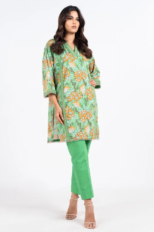 1 Pc Printed Silver Lawn Shirt -- Hooded Caped Shawl Collar