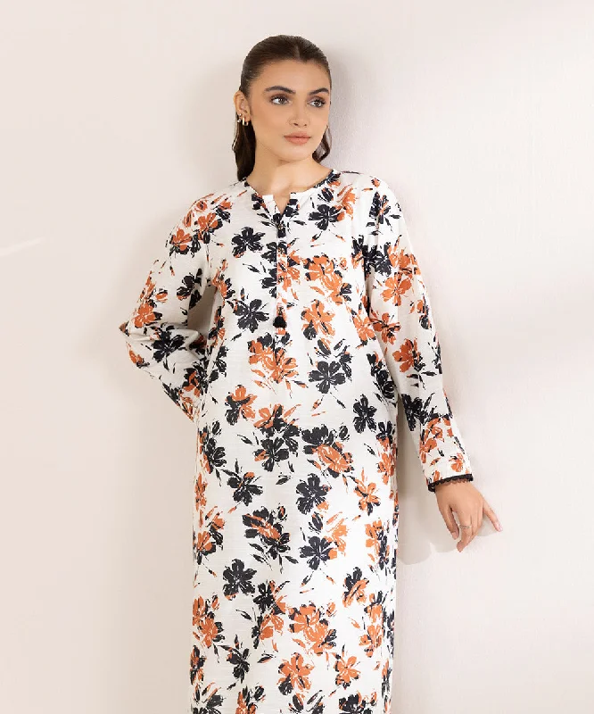 Printed Light Khaddar Shirt-- Notch Collar Peter Pan Collar Cowl Neck