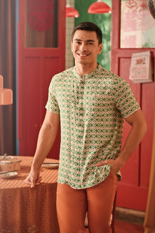 The Spring Dawn Men Mandarin Shirt - Kowloon-- Solid Color Striped Floral
