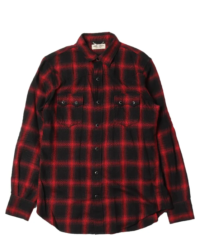 Plaid Western Shirt-- Ribbed Striped Patterned