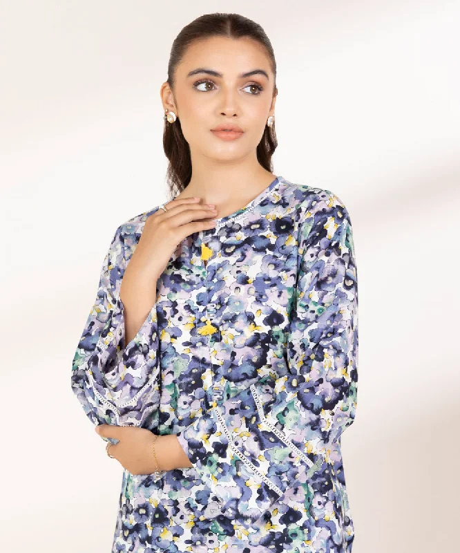 Printed Light Khaddar Shirt-- Denim Fabric Leather Fabric Suede Fabric