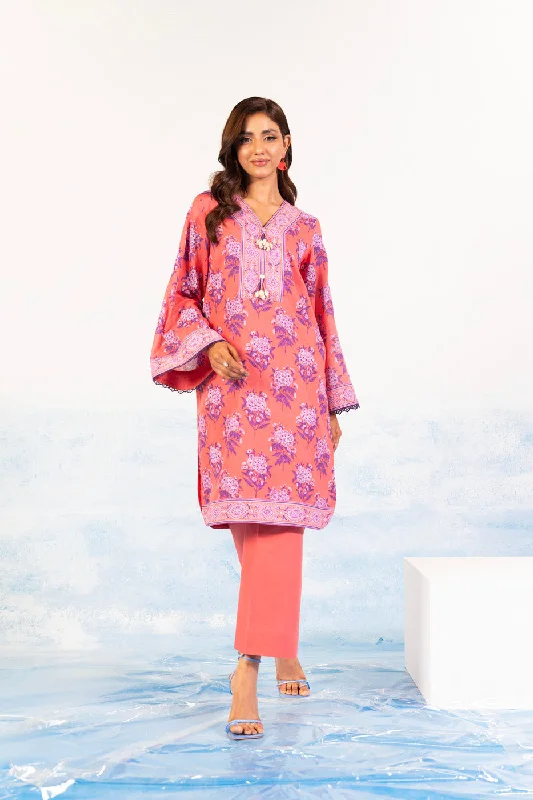 1 Pc Printed Silver Lawn Shirt -- Front Pockets Side Pockets Patch Pockets