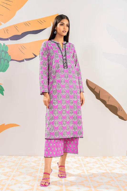 2 Pc Printed Cambric Shirt With Cambric Trouser-- Asymmetrical Pockets Print