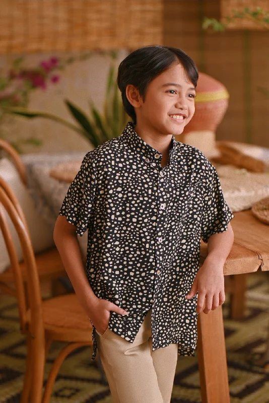 The Hening Batik Shirt - Black Safari-- Mesh Blend Leather Blend Suede Blend