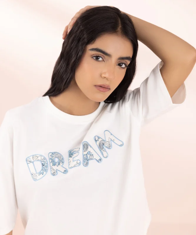 Round Neck T-shirt-- Print Jacquard Patchwork