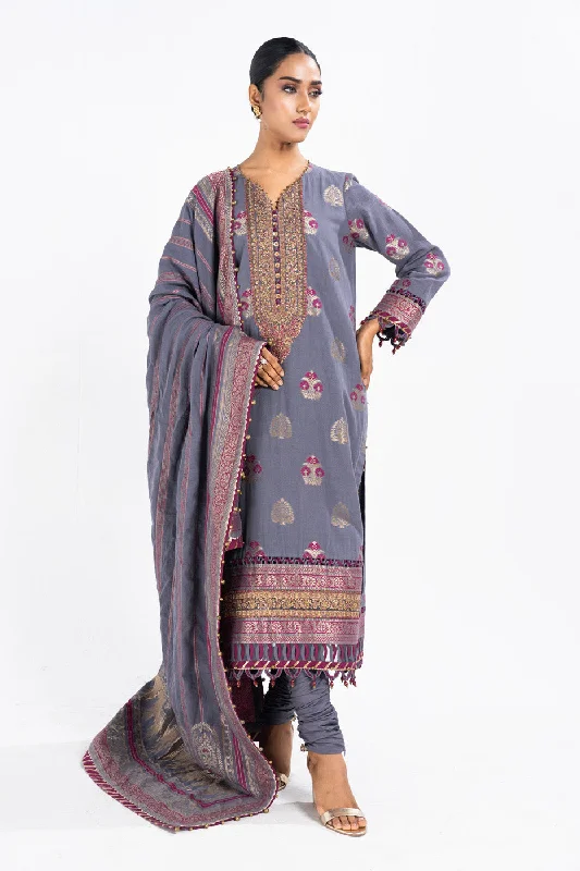 3 Pc Dyed Jacquard Shirt With Dyed Jacqaurd Dupatta-- Boxy Fit Fitted Loose