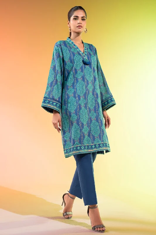 1 Pc Printed Silver Lawn Shirt -- Polka Dot Checkered Tartan