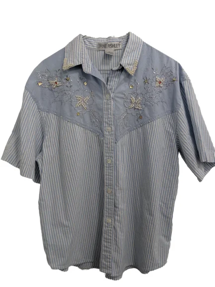 [L] Vintage Jane Ashley Beaded Button-Up Shirt-- Seamless Knitted Crochet