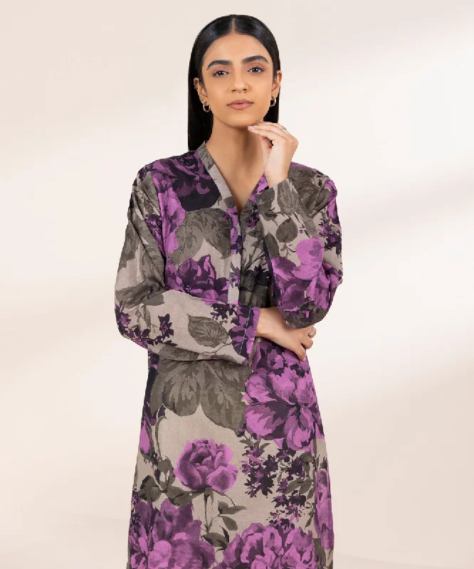 Printed Khaddar Shirt-- Fleece Fabric Down Fabric Feather Fabric