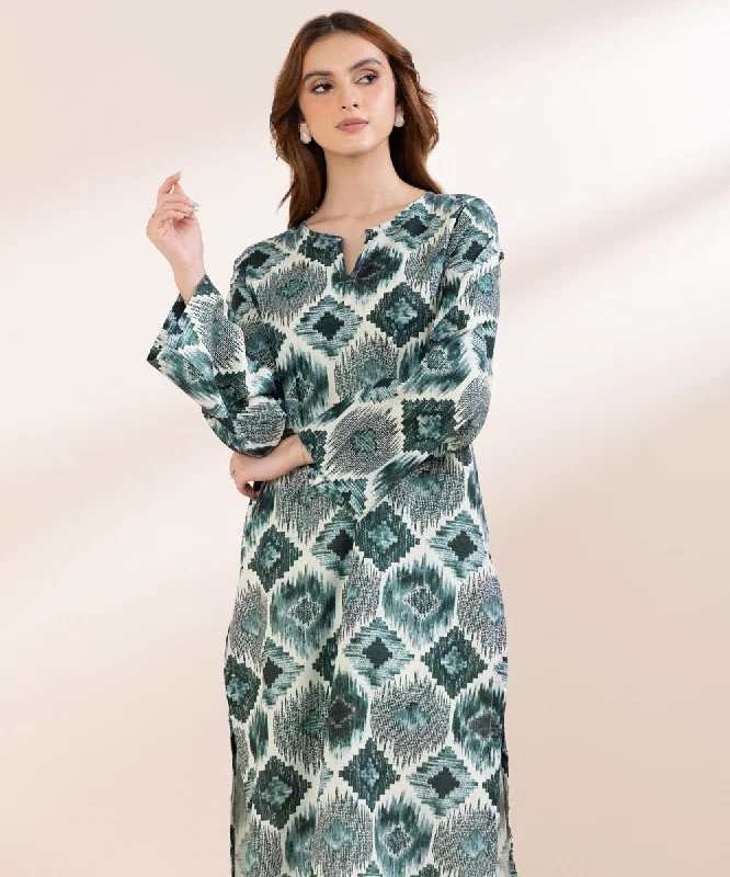 Printed Khaddar Shirt-- Solid Print Embellished