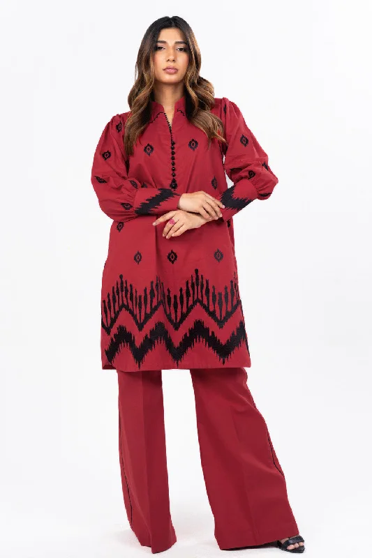 2 Pc Dyed Embroidered Light Cambric Shirt With Dyed Cambric Trouser-- Chenille Blend Fleece Blend Nylon Blend