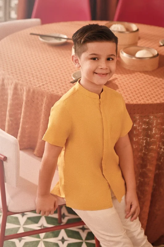 The Spring Dawn Mandarin Shirt - Mustard-- Wool Fabric Cashmere Fabric Tweed Fabric