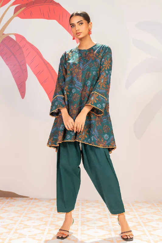 1 Pc Printed Cambric Shirt -- Fashionable Trendy Casual