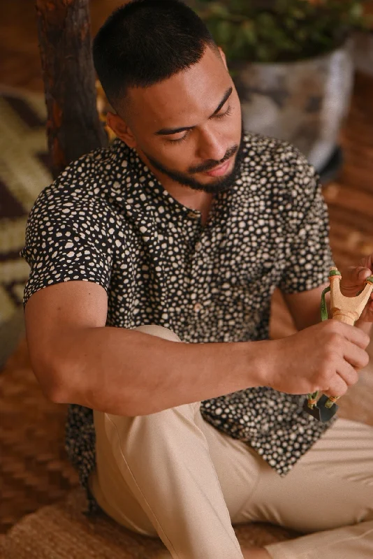 The Hening Men Batik Shirt - Black Safari-- Solid Color Striped Floral