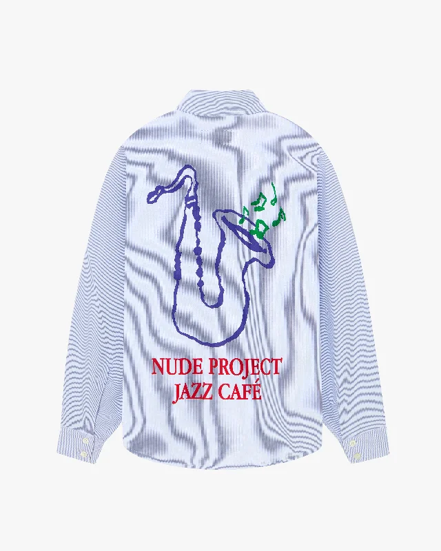 JAZZ CAFÉ SHIRT BLUE-- Welt Pockets Slit Pockets Flap Pockets