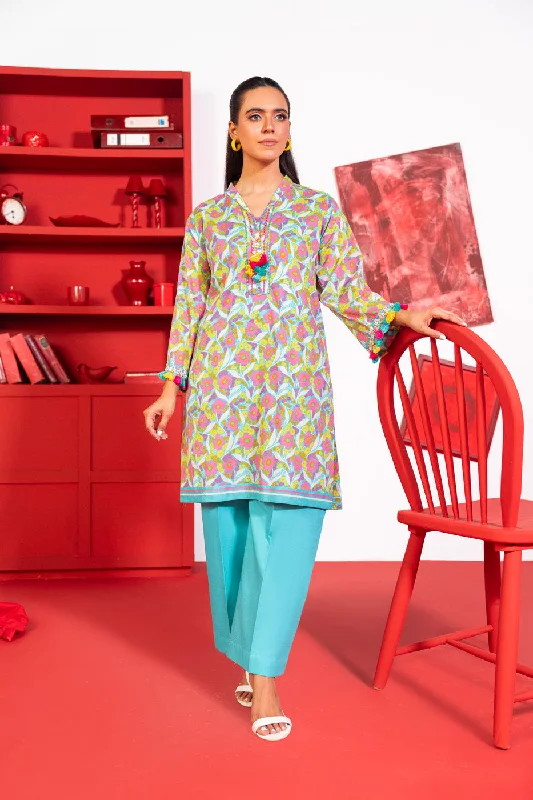 1 Pc Printed Lawn Shirt-- Front Pockets Side Pockets Patch Pockets