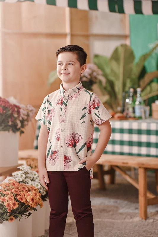 The Embun Batik Shirt - Poppy-- Asymmetrical Pockets Print