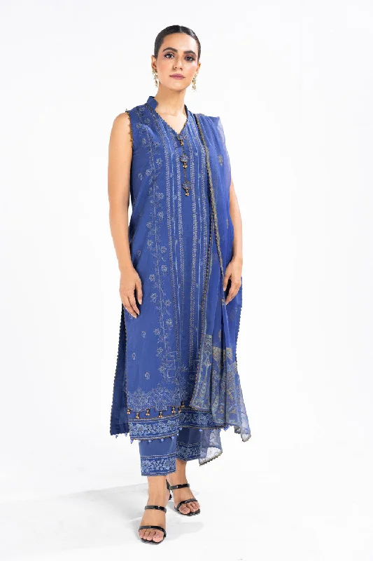 4 Pc Embroidered Lawn Shirt With Poly Chiffon Printed Dupatta-- Modern Contemporary Chic