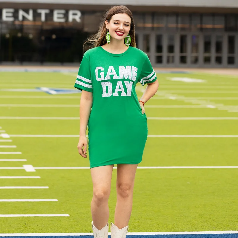 10719 - Game Day Sequin T Shirt Dress with Pockets - Kelly Green-- Chenille Fabric Brocade Fabric Lace Fabric