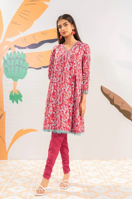 1 Pc Printed Cambric Shirt -- Hooded Caped Shawl Collar