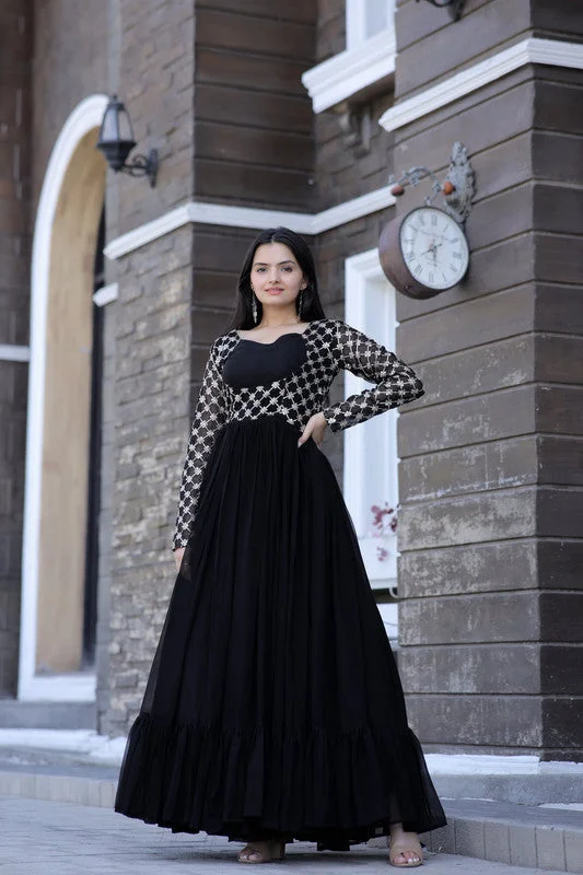 Jyoti Fashion Women's Black Faux Blooming Sequins with Zari Embroidered Anarkali Dress Tunics Ceremony elegant