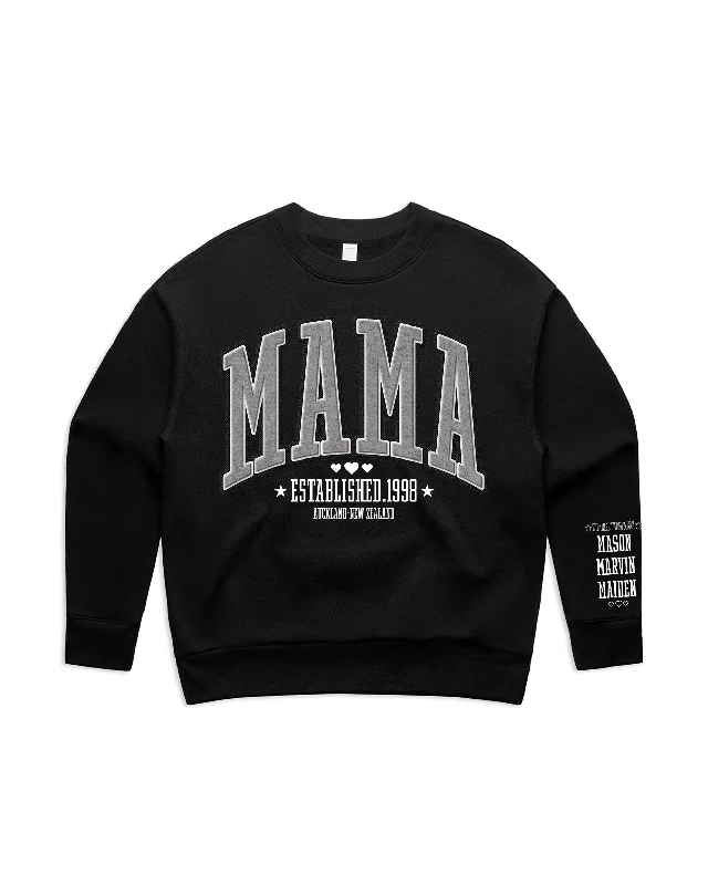 Custom Printed Sweatshirt for Mum - With Custom Date, City + names on sleeve - 08_Mama Style Hoodie with Tied Waist Feminine Flattering