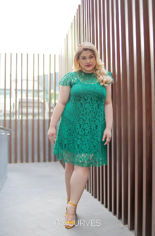 Short Lace Dress with Inner Chemise - Emerald Tunics Trendy modern