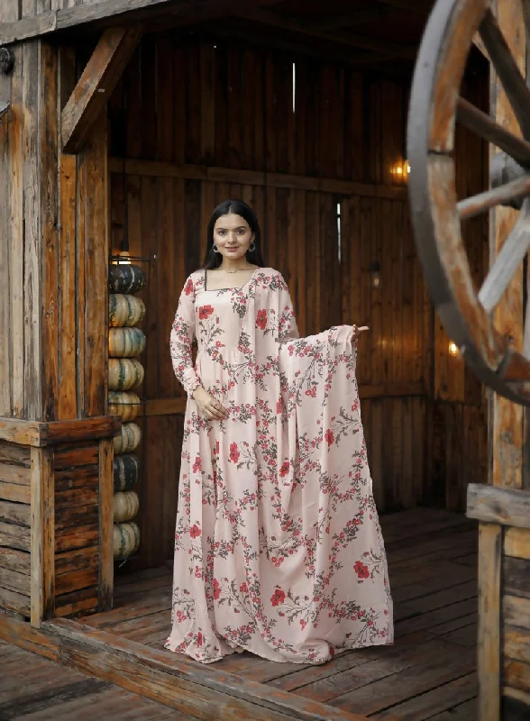 Jyoti Fashion Women's Cream Faux Georgette Floral Digital Printed Anarkali Dress with Dupatta Tunics Fleece cozy Jyoti Fashion Women's Cream Faux Georgette Floral Digital Printed Anarkali Dress with Dupatta Tunics Fleece cozy
