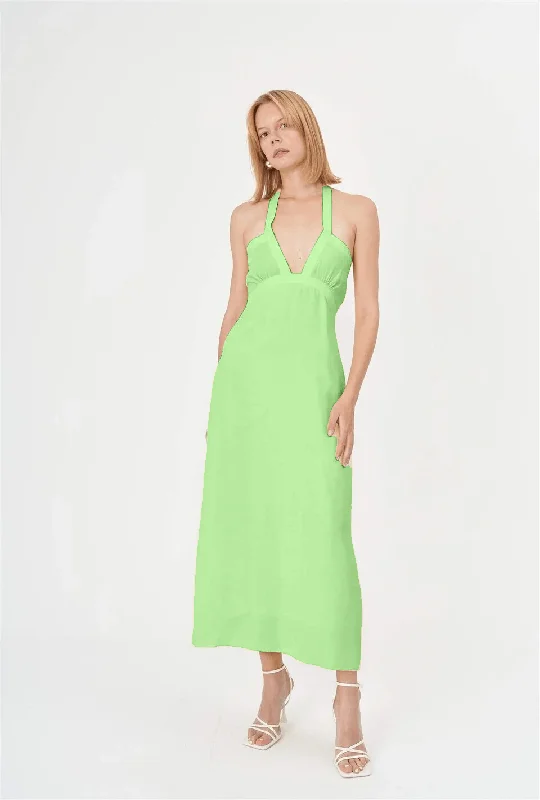 Sustainable Halter Neck Summer Dress - Lime Green Tunics Sophisticated sleek