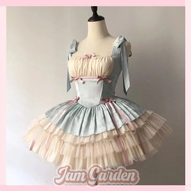 Small ribbon lolita ballet style suspender dress cake dress princess dress Tunics Sophisticated sleek