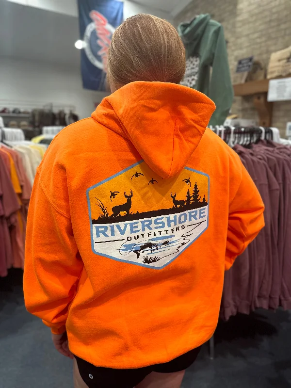 RSO Logo Hooded Sweatshirt, Safety Orange Hoodie with Frayed Bohemian Relaxed