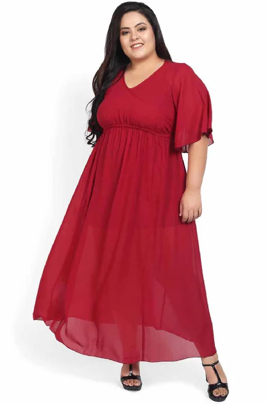 Red Overlap Night Dress (Inner Not Included) Tunics Bridal satin