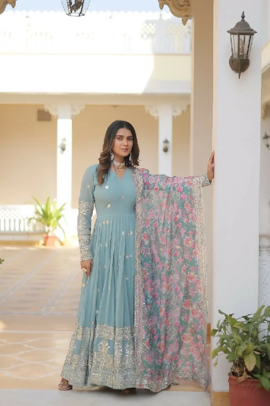 Jyoti Fashion Women's Sky Blue Faux Georgette Sequins Zari Embroideredy Anarkali Dress with Dupatta Tunics Print Colorful Jyoti Fashion Women's Sky Blue Faux Georgette Sequins Zari Embroideredy Anarkali Dress with Dupatta Tunics Print Colorful