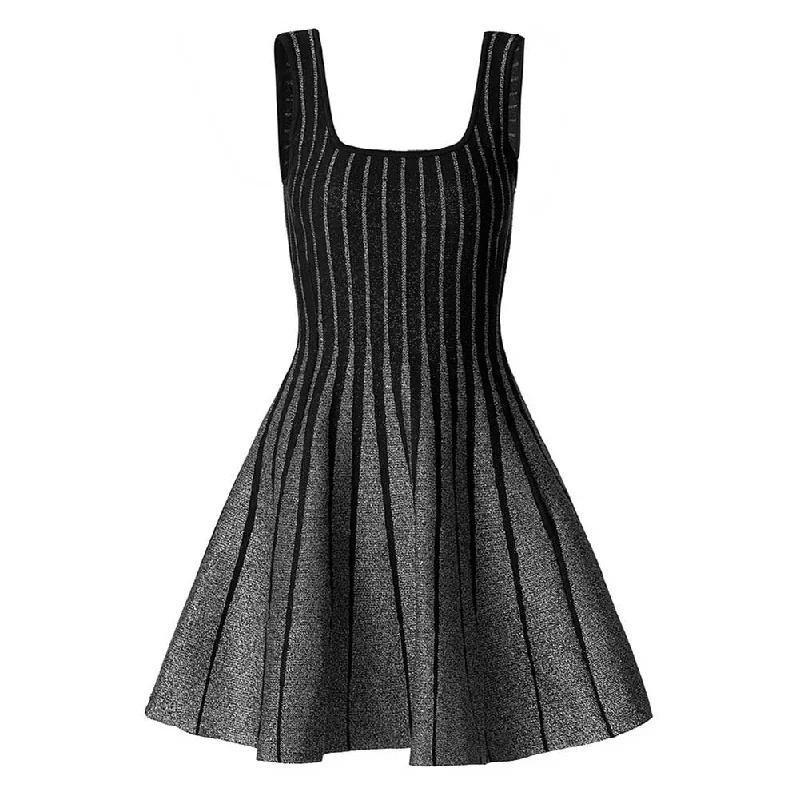 Knitted Mini Little Black Dress Square-Neck Sleeveless Slim Fit Short A-Line Dress Tunics Plaid country