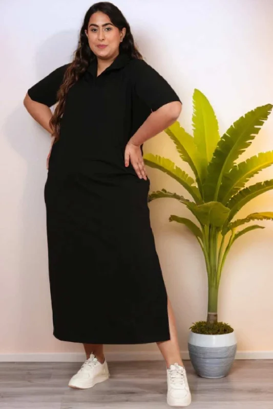 Black Side Slit Long Dress Tunics Canvas sturdy