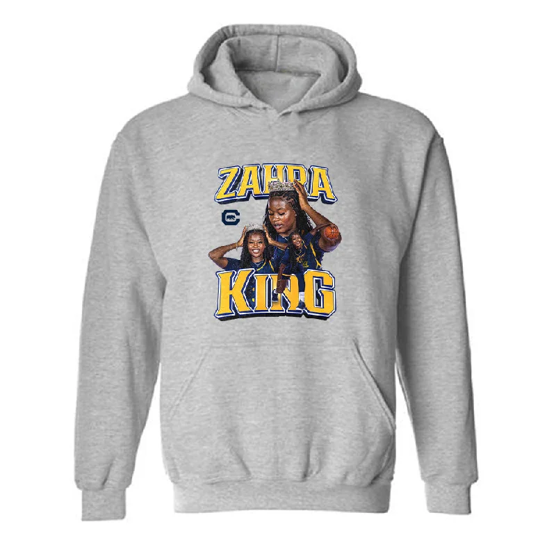 UC Berkeley - NCAA Women's Basketball : Zahra King - Player Collage Hooded Sweatshirt Hoodie with Hem Fringe Bohemian Relaxed