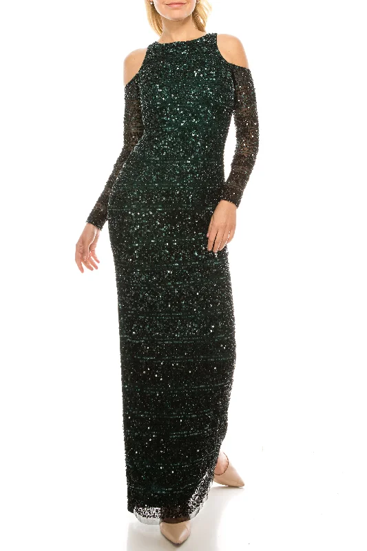 Aidan Mattox Sequined Striped Cold-Shoulder Evening Dress (Additional Colors) Tunic Top Casual Aidan Mattox Sequined Striped Cold-Shoulder Evening Dress (Additional Colors) Tunic Top Casual
