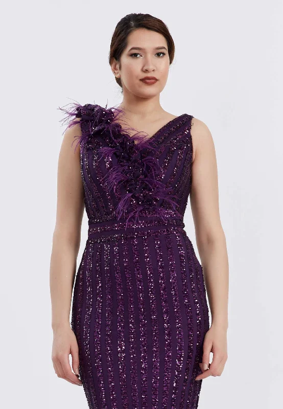 Sleeveless Maxi Sequin Bodycon Evening Dress - Purple Tunics Versatile stylish