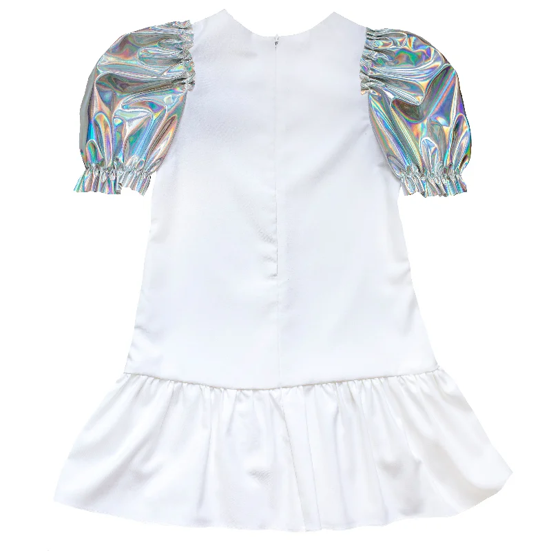 Suoak White Dress With Silver Sleeve Tunic Top Casual