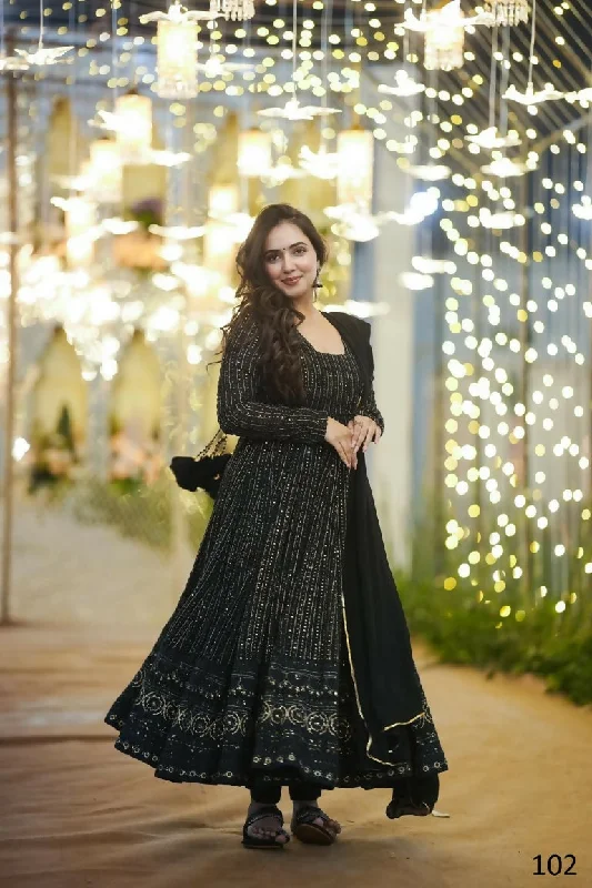 Jyoti Fashion Women's Black Faux Georgette Zari Embroidery with Sequence Anarkali Dress with Dupatta Tunics Fashionable chic Jyoti Fashion Women's Black Faux Georgette Zari Embroidery with Sequence Anarkali Dress with Dupatta Tunics Fashionable chic
