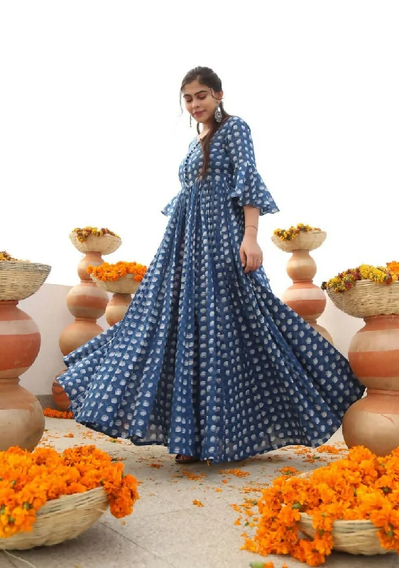 Jyoti Fashion Women's Blue Heavy Digital Printed Cotton Silk Anarkali Dress Tunics Practical durable Jyoti Fashion Women's Blue Heavy Digital Printed Cotton Silk Anarkali Dress Tunics Practical durable