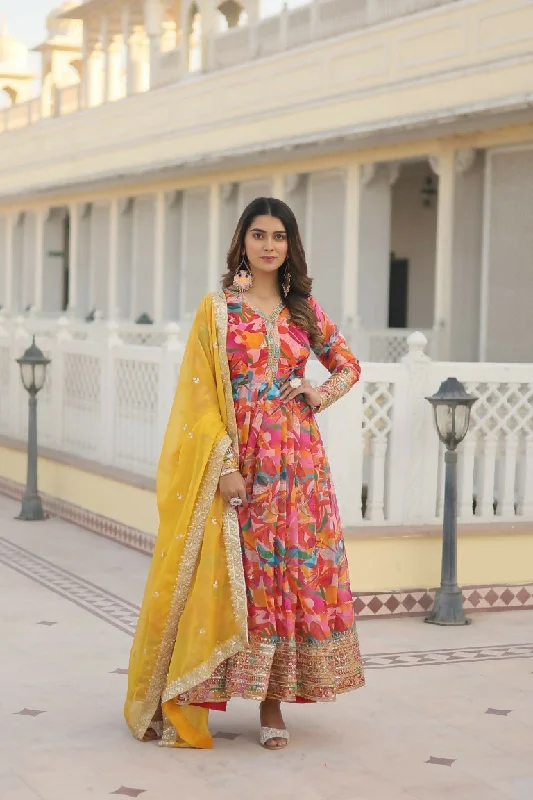 Jyoti Fashion Women's Pink Russian Silk Sequins Zari Embroideredy Anarkali Dress with Dupatta Tunics Seasonal trendy Jyoti Fashion Women's Pink Russian Silk Sequins Zari Embroideredy Anarkali Dress with Dupatta Tunics Seasonal trendy