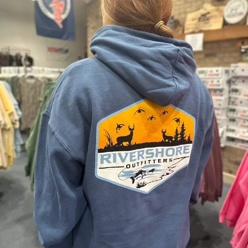 RSO Logo Hooded Sweatshirt, Indigo Blue Hoodie with Hidden Zipper Minimalist Clean