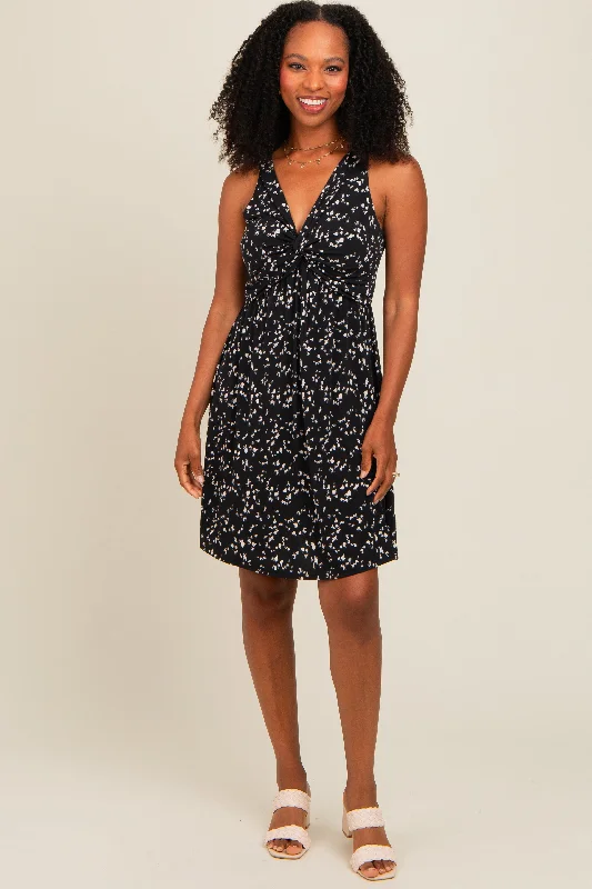 Black Abstract Print Front Twist Dress Tunics Prom sequined