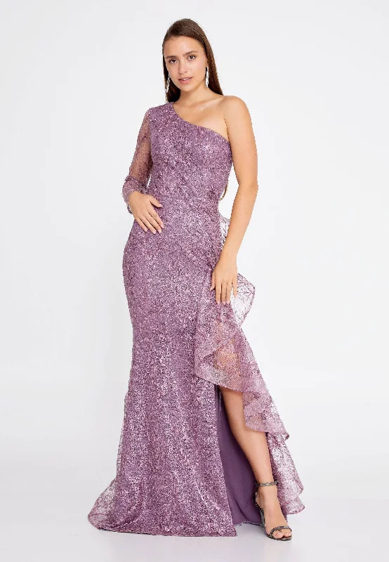 One Shoulder Maxi Lace Mermaid Regular Purple Wedding Guest Dress- Purple Tunics Essential wardrobe One Shoulder Maxi Lace Mermaid Regular Purple Wedding Guest Dress- Purple Tunics Essential wardrobe